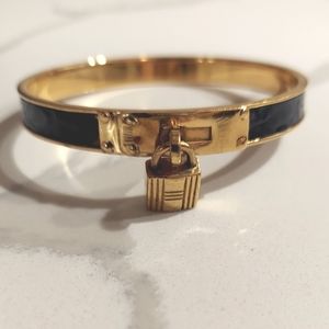 Hermes H Charm Bangle‎ Bracelet Black and Goldtone